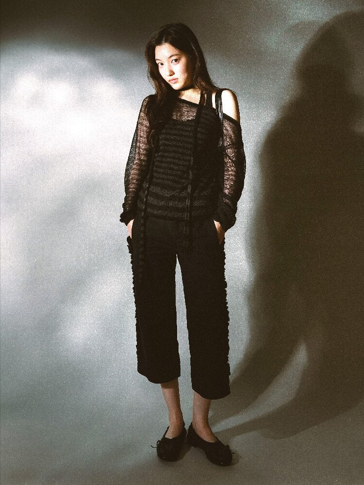 Pleated Lace Cotton Cropped Pants【s0000017926】