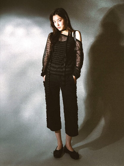 Pleated Lace Cotton Cropped Pants【s0000017926】