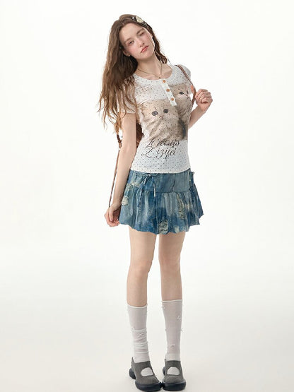 Vintage Denim Bud Pouch Short Skirt【s0000017302】