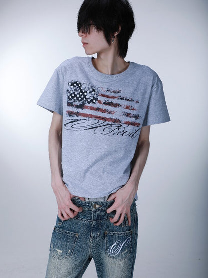 Star Flag Vintage Print T-shirt【s0000016626】