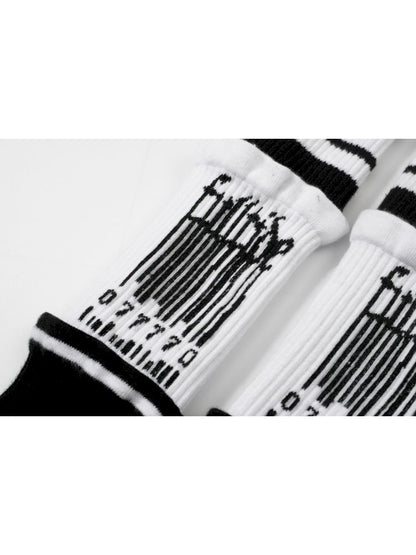 Barcode knitted anti-pilling patchwork design sports socks【s0000009565】