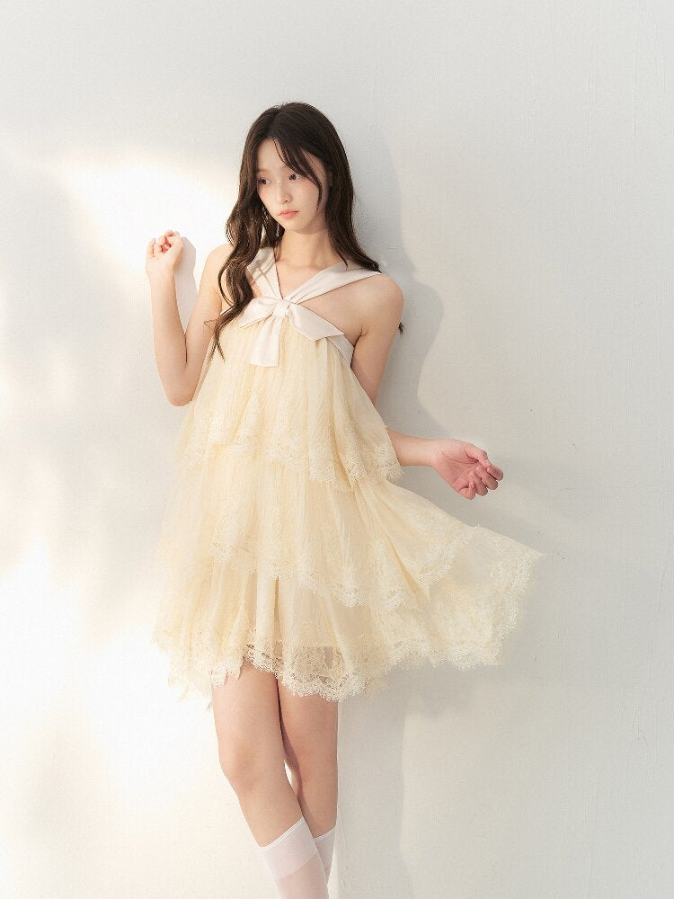 Gauze Lace Layered Halter Dress【s0000016878】