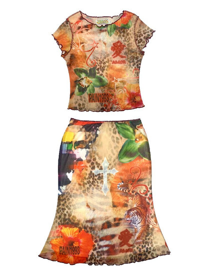 Leopard Print Mesh Mermaid Dress Set【s0000017450】