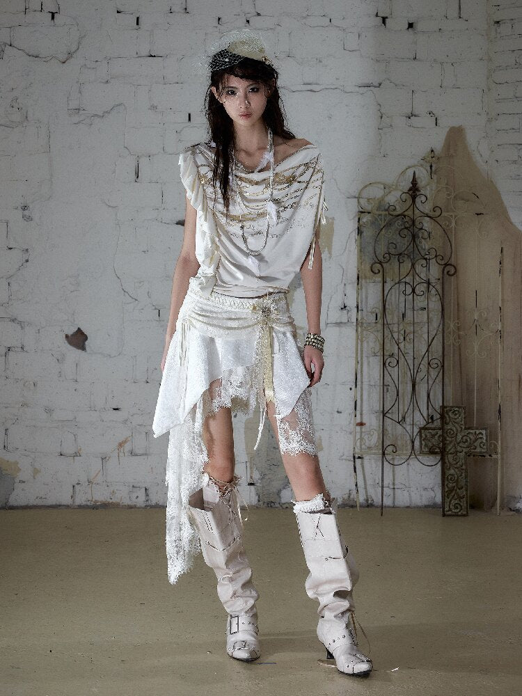 Foil Chain Print Asymmetrical T-Shirt【s0000016979】