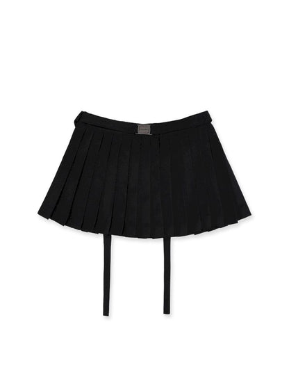 Square Buckle Adjustable Tie Bow Pleated Skirt【s0000012533】