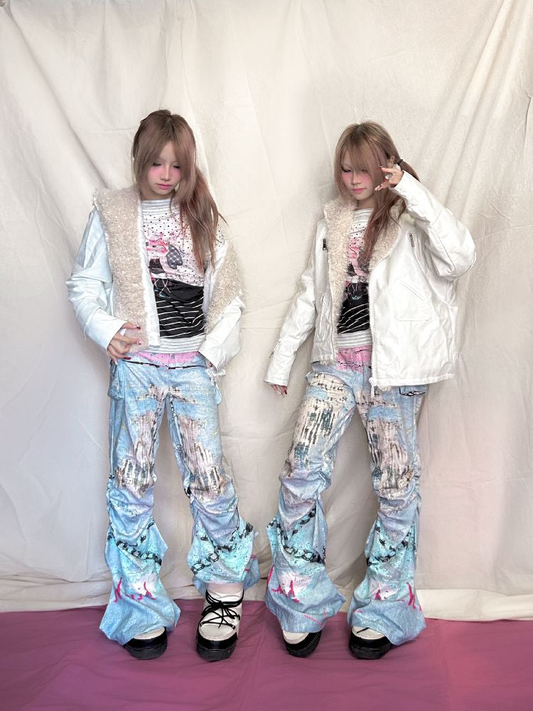 Graffiti Pleated Hottie Low Rise Pants【s0000011946】