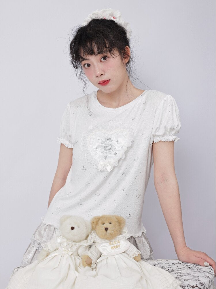 Silver Foil Trim Ballet Bear Shirt【s0000017484】