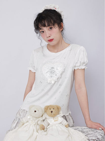 Silver Foil Trim Ballet Bear Shirt【s0000017484】