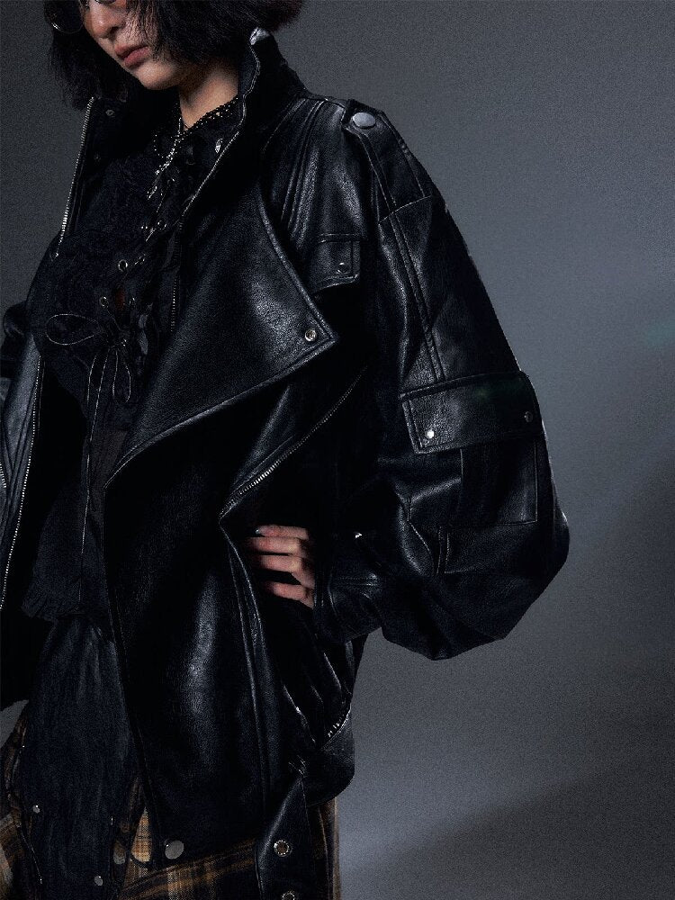 Punk Biker Large Lapel Leather Jacket【s0000018000】