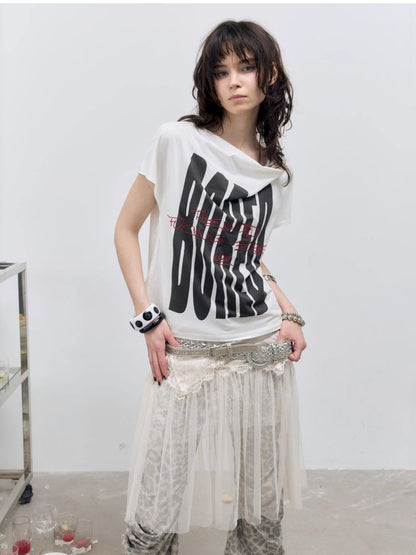 Printed and embroidered Irregular T-shirt【s0000012414】