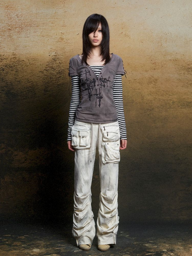 토템 크로스 인쇄 긴 슬리브 티셔츠 [S0000011819]