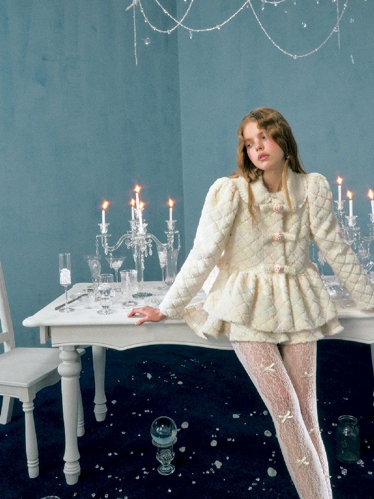 Collarless Bubble Sleeve Short Jacket Set【s0000005138】