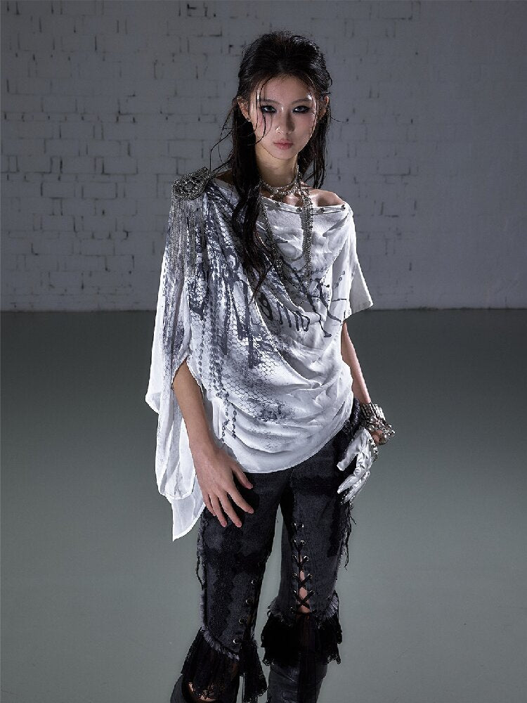 Print Chiffon Swing Collar T-Shirt【s0000016209】