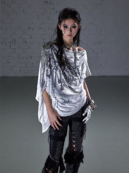 Print Chiffon Swing Collar T-Shirt【s0000016209】