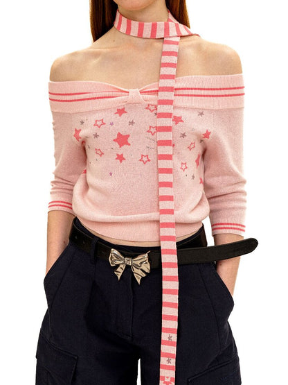 Star Diamond One Shoulder Knit【s0000016116】