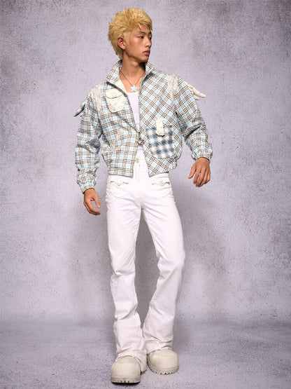 Plaid Patchwork Rhinestone Jacket【s0000019134】