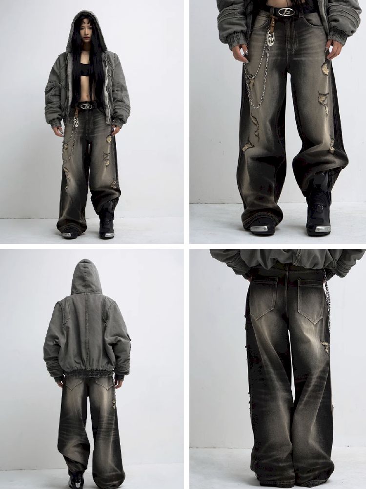 Hole Breaking Wide Leg Jeans【s0000011365】