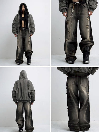 Hole Breaking Wide Leg Jeans【s0000011365】