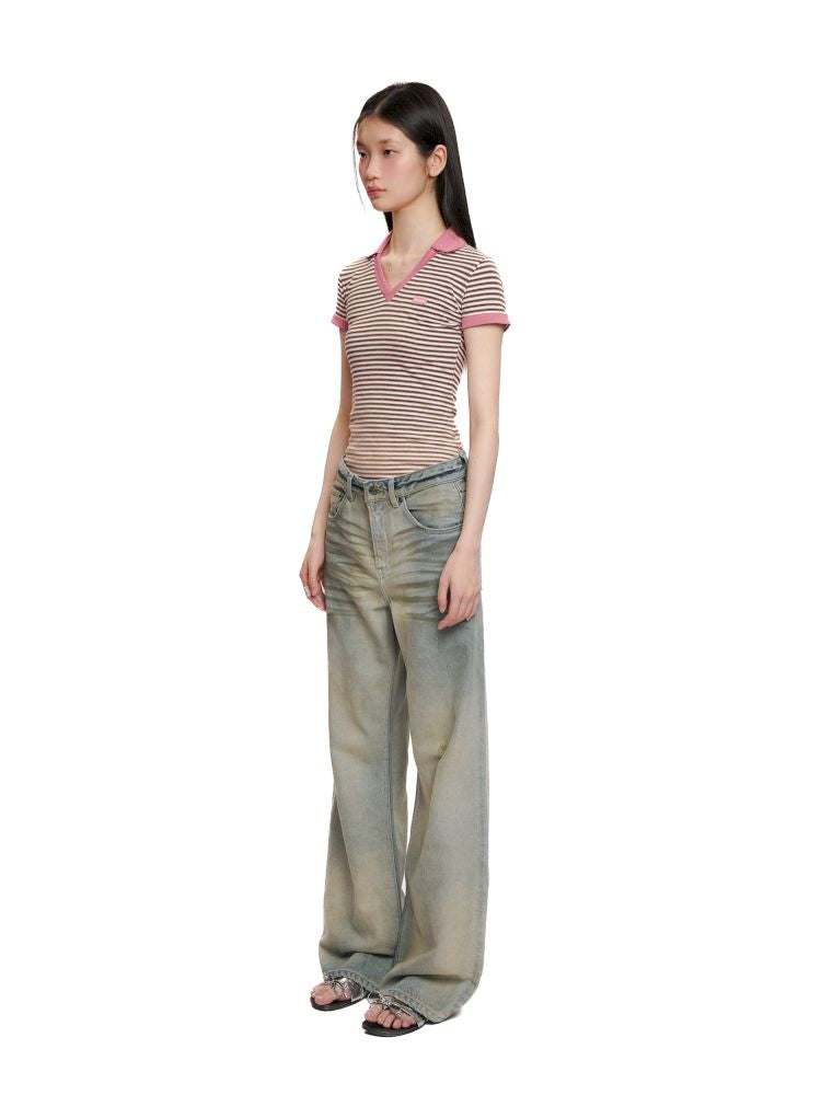 Cotton frayed high-waisted denim casual pants【s0000012501】