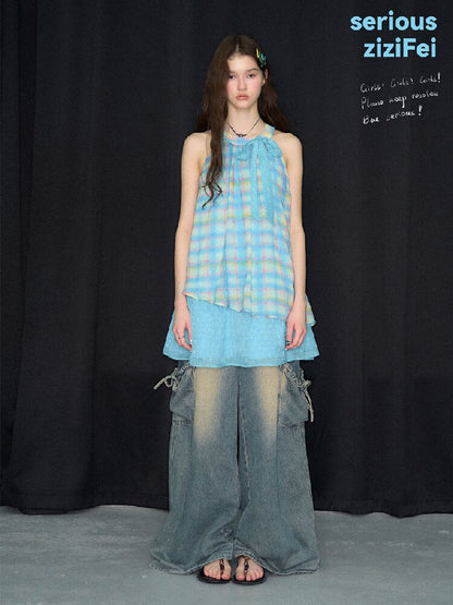 Summer Fresh Plaid Halter Dress【s0000017300】
