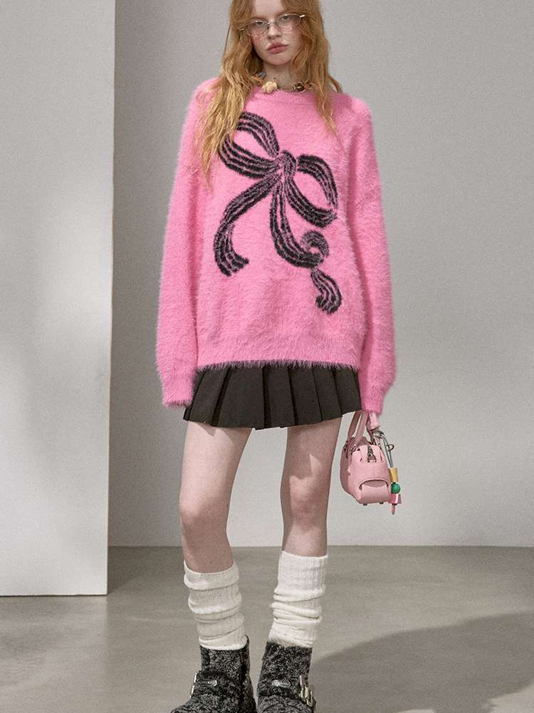 Striped Bow Imitation Mink Wool【s0000015223】