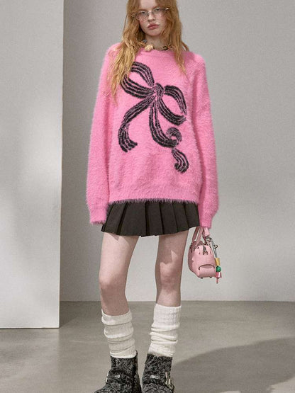 Striped Bow Imitation Mink Wool【s0000015223】