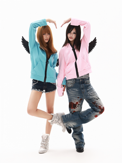 Angel Wings Crown Zip Sweatshirt【s0000018344】