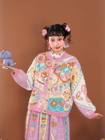 Pink Purple Patchwork Knit Jacket【s0000015585】