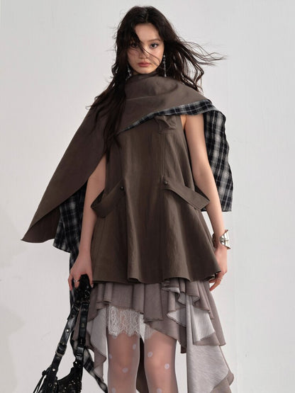 Earth Color Detachable Cape Sundress【s0000015692】