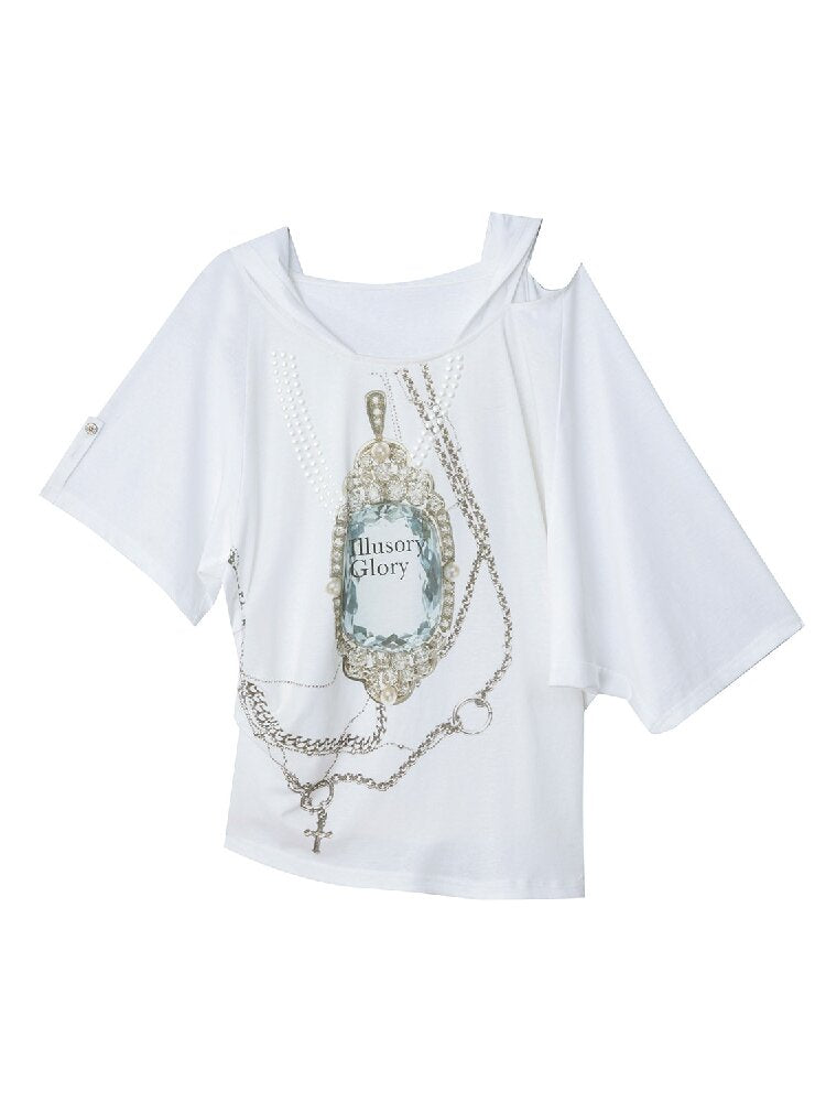 Vintage Gem Print Diamond T-Shirt【s0000015913】