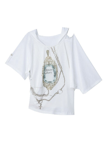 Vintage Gem Print Diamond T-Shirt【s0000015913】