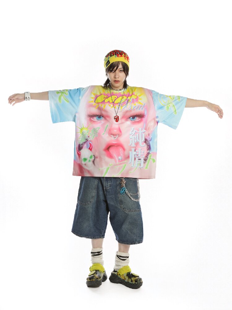 Dopamine Y2k Yabi Print T-shirt【s0000015890】