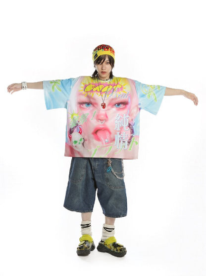 Dopamine Y2k Yabi Print T-shirt【s0000015890】