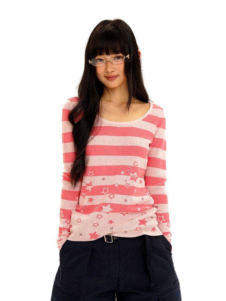 Irregular Star Stripe Diamond Top【s0000016117】