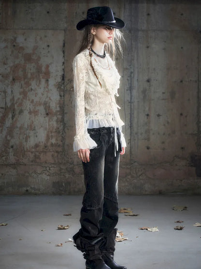 Patchwork Distressed Low-Rise Jeans【s0000013966】