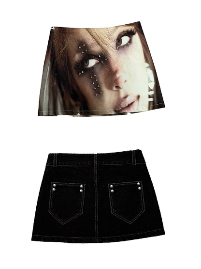 Digital Print Riveted A-Line Skirt【s0000018311】