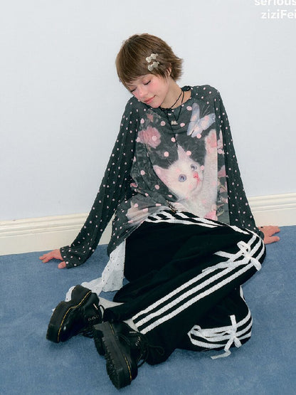 Polka Dot Raglan Cat Sleeve Shirt【s0000017885】