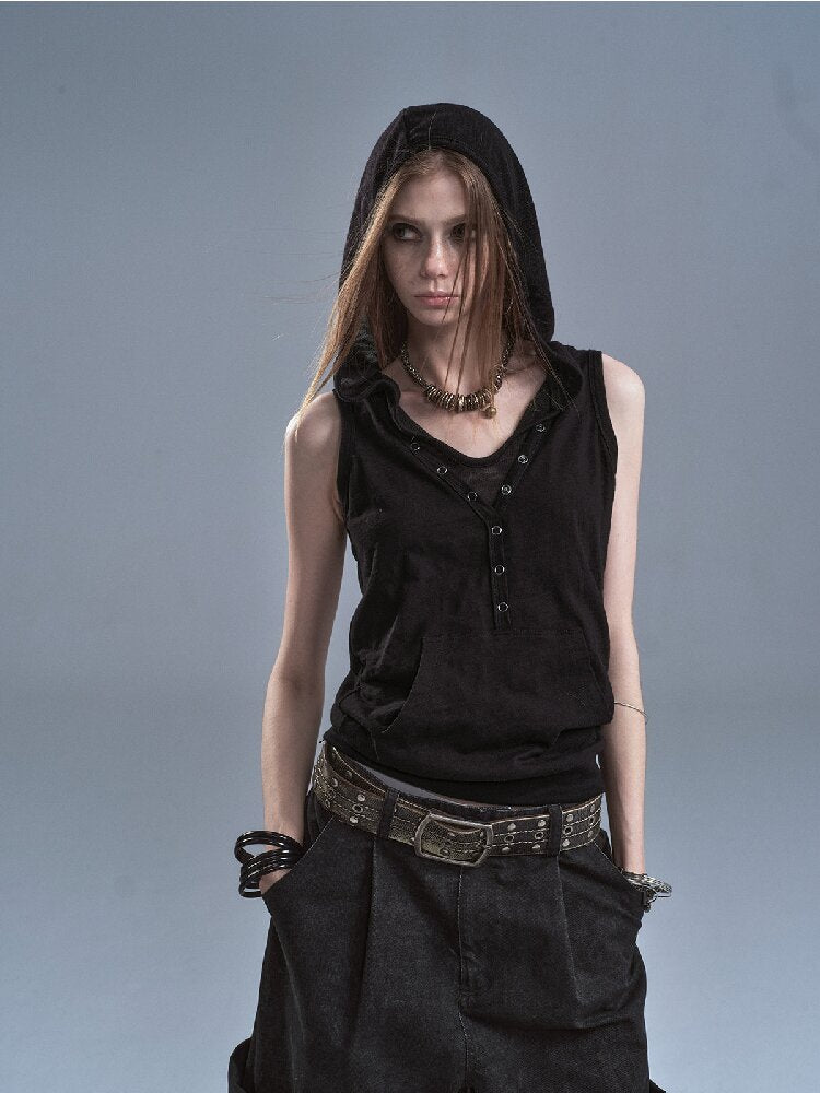 Fake Two Piece Hooded Panel Vest【s0000016903】