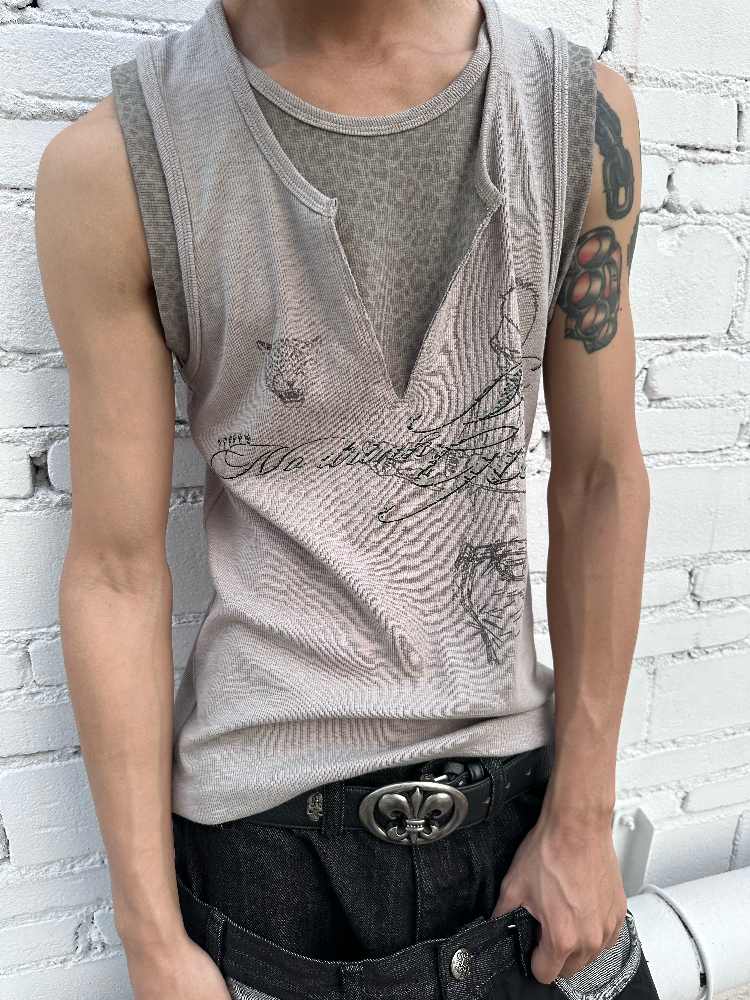 Drunk Riff Leopard Print Vest【s0000016969】