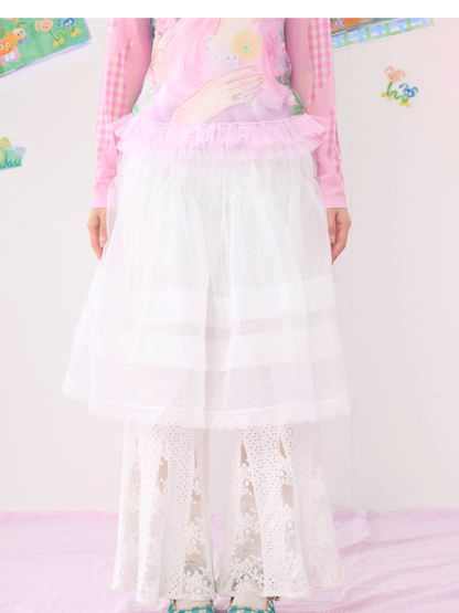 Spliced Lace White Gauze Skirt【s0000009535】