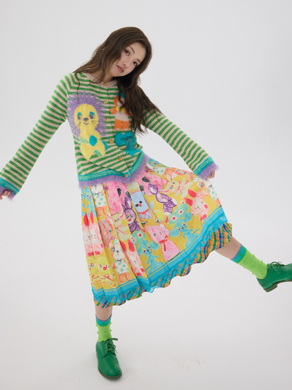 Graffiti Pleated Lace Slimming Skirt【s0000016194】
