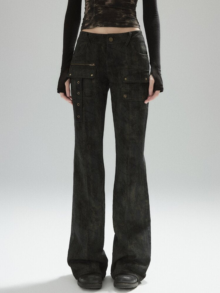 Color Cargo Flared Studded Jeans【s0000015609】