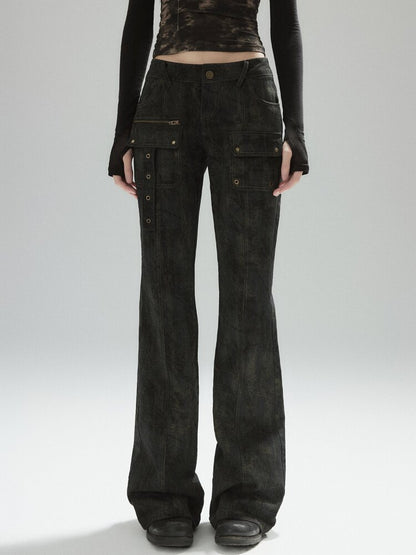 Color Cargo Flared Studded Jeans【s0000015609】