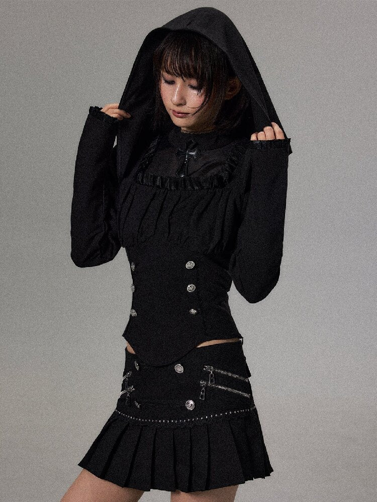 Palace Dark Cross Hooded Lace Top【s0000018494】