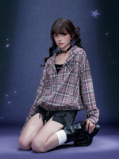 Plaid Hooded Street Style Jacket【s0000015766】