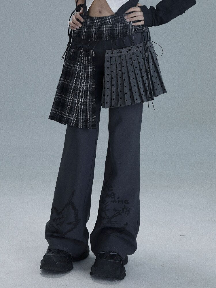 Layered Plaid Patchwork Culottes【s0000016722】