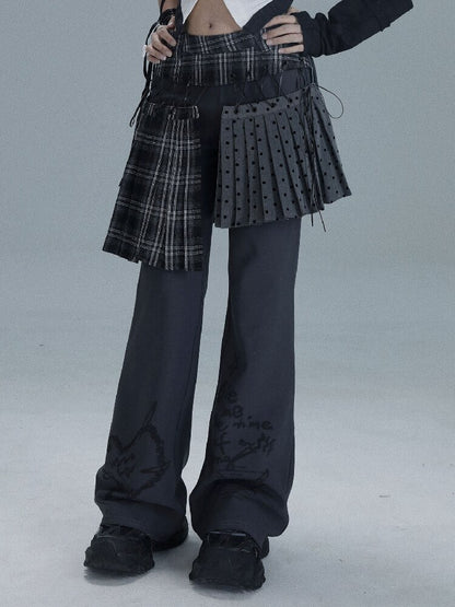 Layered Plaid Patchwork Culottes【s0000016722】