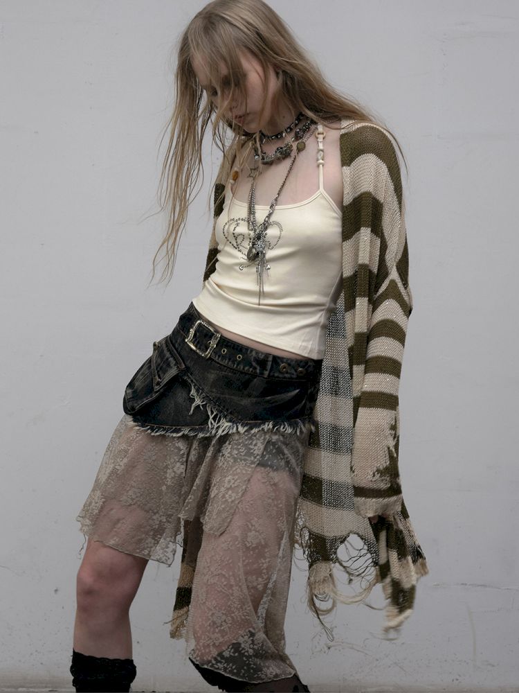 Striped knit loose bat-sleeve sunscreen hoodie【s0000012319】