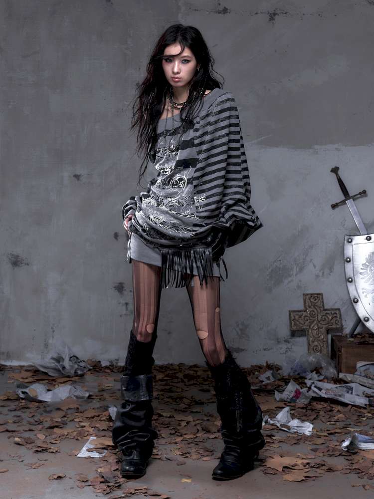 Striped Print Loose Bat Sleeve Dress【s0000014658】