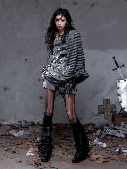 Striped Print Loose Bat Sleeve Dress【s0000014658】